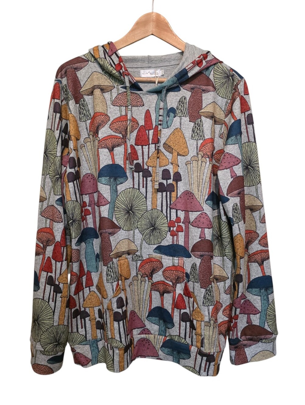L.A. Soul NWT Gray Lightweight Pullover Hoodie Psychedelic Mushroom Print Sz XL